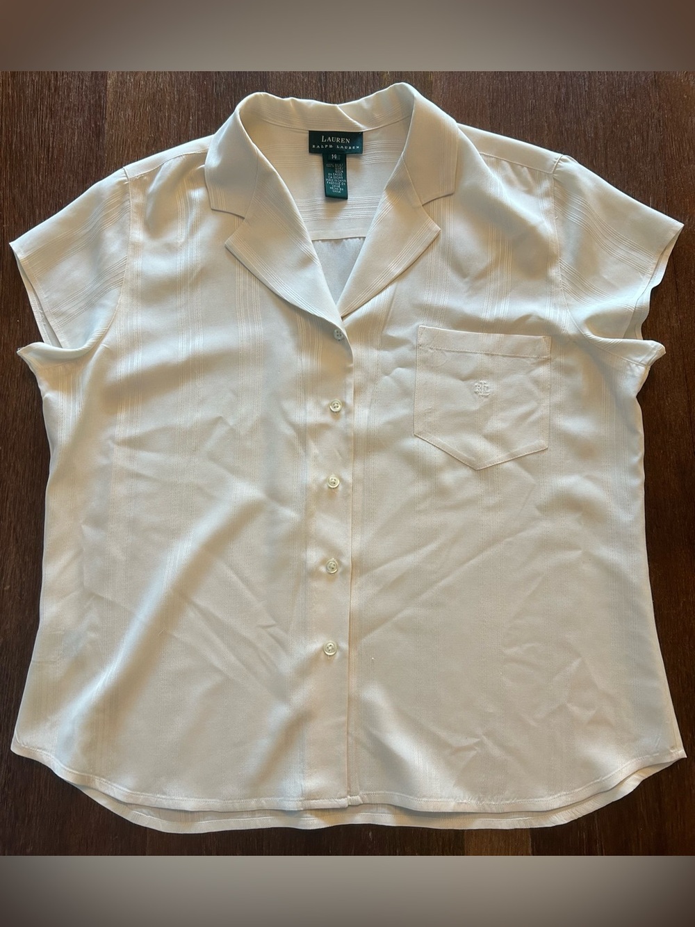 Lauren Ralph Lauren 100% Silk Ivory Button Front Blouse Size 14